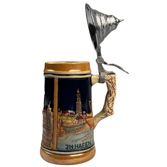 Miniature German Beer Stein JM Hafen Hamburg Rathaus Bismarck Denkm Collectibles - Picture 6 of 8